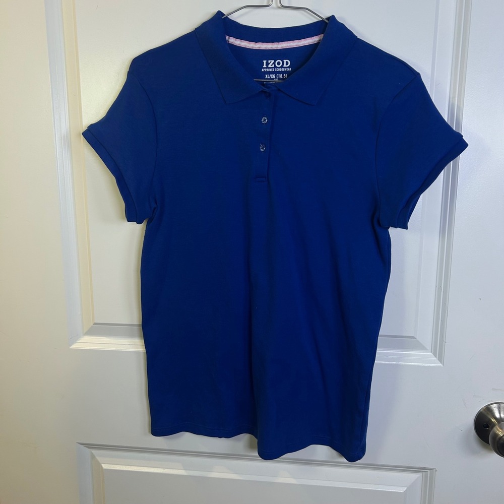IZOD Girls Polo Shirt Short Sleeve Royal Blue School Uniform XL 18.5 Plus